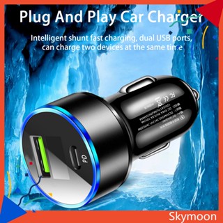 Skym* อะแดปเตอร์ที่ชาร์จโทรศัพท์มือถือดิจิทัล Type-c 20w หน้าจอ Usb คู่ ชาร์จเร็ว สําหรับรถยนต์