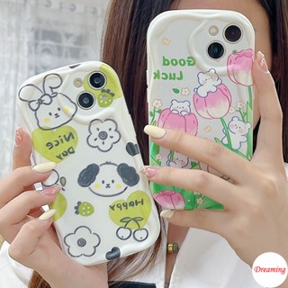 เคสโทรศัพท์มือถือ ขอบโค้ง ลายดอกทิวลิป หมี กระต่าย สําหรับ VIVO Y02T Y02S Y16 Y15S Y17 Y19 Y27 Y22S Y21S Y20S Y35 Y50 Y53S Y51A Y75 Y76 Y91C Y1S Y95