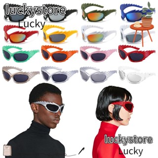 Lucky Y2K แว่นตากันแดด UV400 ทรงสี่เหลี่ยมผืนผ้า สีเงิน สไตล์พังก์ สําหรับผู้หญิง ผู้ชาย