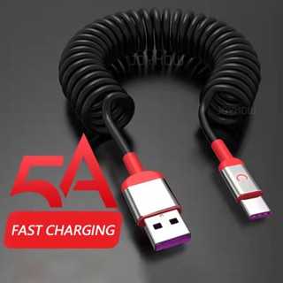 5a สายชาร์จเร็ว LED สปริง USB Type C สายชาร์จ Micro USB สายชาร์จด่วน