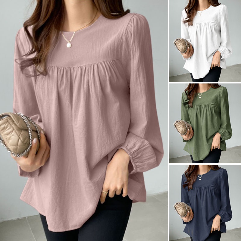 Pretty เสื้อเบลาส์ลําลอง แขนยาว คอสี่เหลี่ยม ทรงหลวม สไตล์เกาหลี สําหรับผู้หญิง