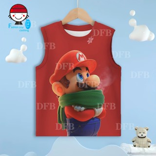 เสื้อยืดแขนกุดลําลอง พิมพ์ลายอนิเมะ Mario 3 มิติ แฟชั่นฤดูร้อน สําหรับเด็กผู้ชาย และเด็กผู้หญิง