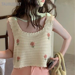 Taurus307 เสื้อเบลาส์แขนกุด ผ้าถัก ปักลายดอกไม้ ทรงหลวม ระบายอากาศ สําหรับผู้หญิง