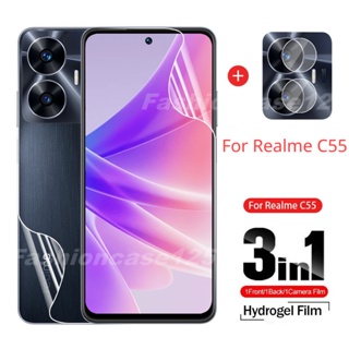 3 in 1 ฟิล์มไฮโดรเจลใส แบบนิ่ม ป้องกันหน้าจอ สําหรับ Realme C55 RealmeC55 4G 2023