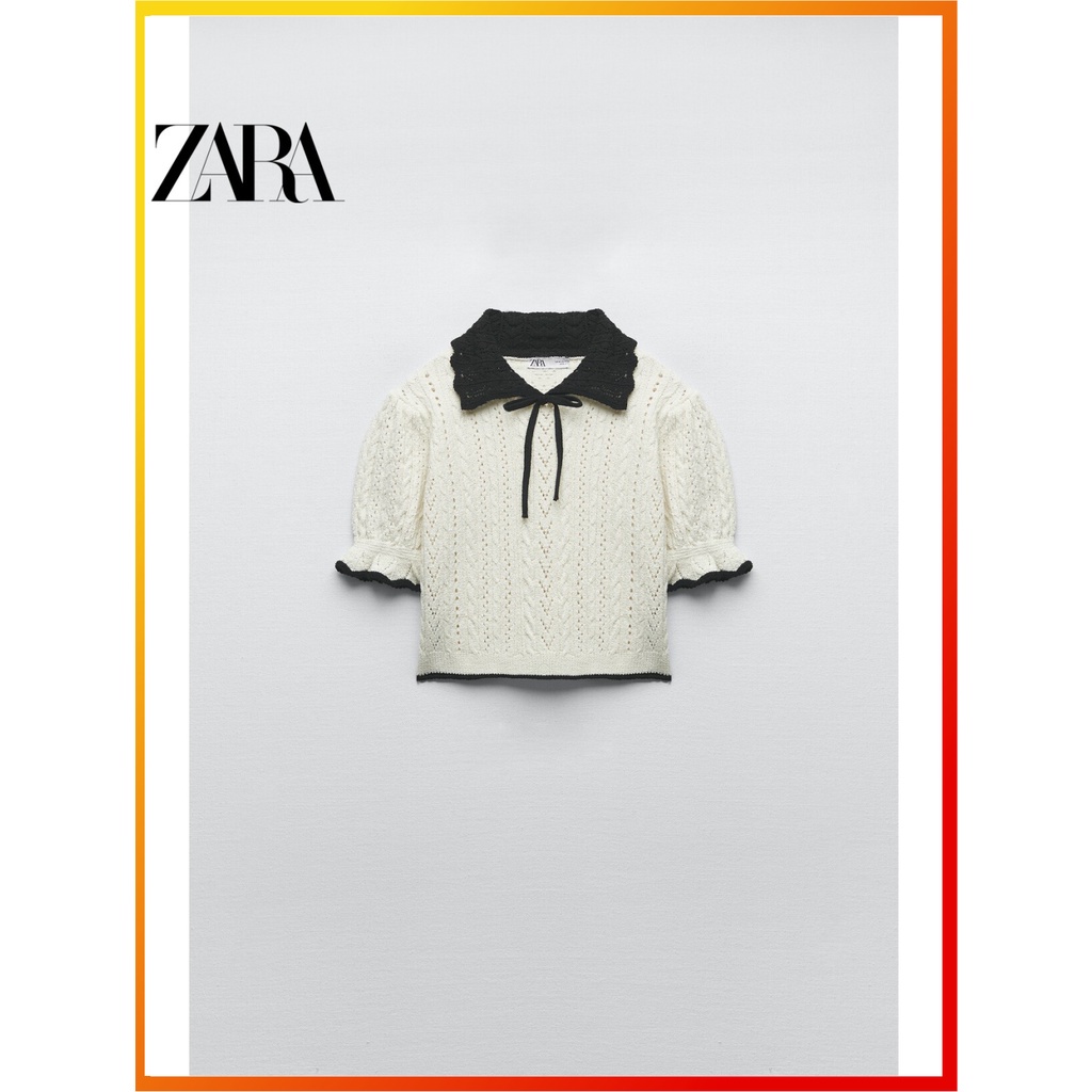 Zara เสื้อโปโล แขนสั้น คอกลม ขนาดเล็ก สําหรับผู้หญิง 4331017 070