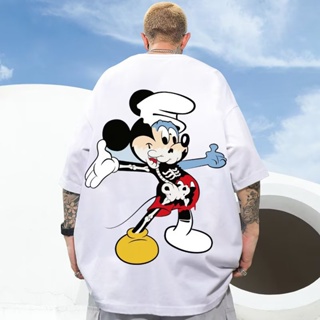 Summer Trendy American Cartoon Mickey Stitching Printed Round Neck Five-Point Sleeve Top Men Women Street Wear Teen_02