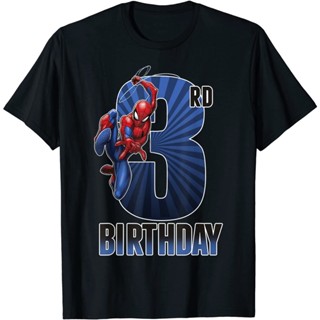 เสื้อยืดแขนสั้นเสื้อยืดลำลอง Marvel Spider-Man Swinging 3rd Birthday Graphic T-Shirt Marvel MensG3tS-5XL