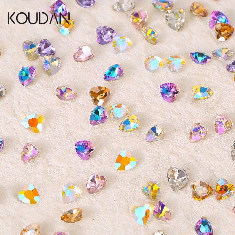 Koudan สติกเกอร์คริสตัล พลอยเทียม รูปหัวใจ สําหรับตกแต่งเล็บเจล 10 ชิ้น