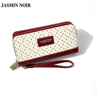 Jasmin NOIR กระเป๋าสตางค์ใบยาว พิมพ์ลายตัวอักษร มีซิปคู่ สไตล์เกาหลี สําหรับผู้หญิง