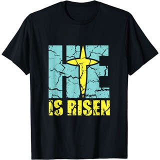 เสื้ ซื้อ 3 แถม 1 He Is Risen Christian Shirt Jesus Happy Easter Cotton T-shirt for Men and Women Tee Shirts Adults Ts_0