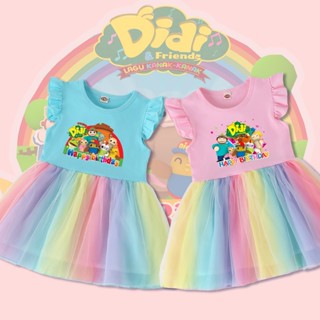 Didi &amp; Friends ชุดเดรสตูตู พิมพ์ลาย สีรุ้ง สไตล์เจ้าหญิง สําหรับเด็กผู้หญิง อายุ 1-4 ปี