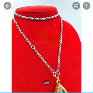 ตา168ช้อป: สร้อยสแตนเลสลายผ่าหวาย 3 ห่วง ยาว 26 นิ้วหนา 4 มิล steel necklace ลายผ่าหวาย 3 ห่วง