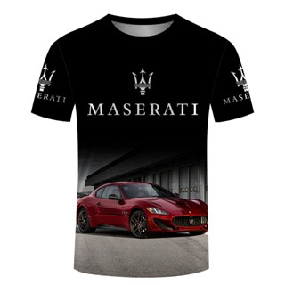 เสื้อยืดลําลอง แขนสั้น คอกลม พิมพ์ลาย Maserati 3D แฟชั่นฤดูร้อน สําหรับผู้ชาย และผู้หญิง