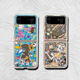 เคสโทรศัพท์มือถือแบบกระจกแข็ง กันกระแทก ลายการ์ตูน Alice in Wonderland น่ารัก สําหรับ Samsung Galaxy Z Flip 4 5G Z Flip 3