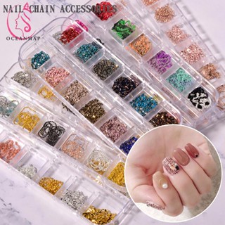 OCEANMAP 12 Grids/box Nail Chain Jewelry DIY Nail Rhinestones Nail Art Decoration Charms 3D Delicate Metal Rivets Manicure Ornaments