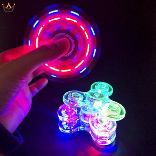 ของเล่น Fidget Hand Spinner EDC คริสตัลใส มีไฟ LED สีรุ้ง