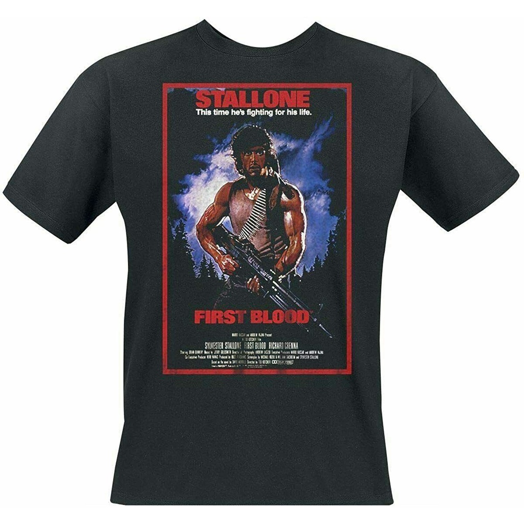 เสื้อยืดแบรนด์เนม Rambo First Blood Movie ฟิล์มโปสเตอร์