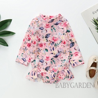 Babygarden- ชุดว่ายน้ําวันพีช แขนยาว มีซิป พิมพ์ลายดอกไม้ ป้องกันแดด สําหรับเด็กผู้หญิง 1-5 ปี