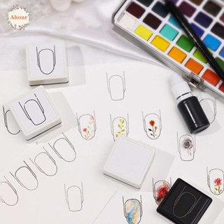 AHOUR Portable Nail Practice Seal Mold Square Type Seal Ink Nail Template Stamp Manicure Salon Tool Watercolor Hand-painted Tool Professional Round Type Hand Nail Design Drawing Painting Beginners