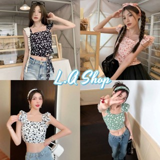 L.A Shop พร้อมส่ง เสื้อกล้ามผ้าชีฟอง ลายดอกไม้ขอบระบายแถมสายคาดผมหรือผูกคอ "11539" -C