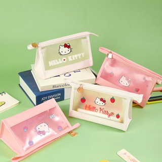 กระเป๋าเครื่องสําอาง กระเป๋าดินสอ กันน้ํา แบบพกพา ลาย Hello Kitty แบบเรียบง่าย สไตล์เกาหลี สําหรับผู้หญิง