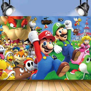 Kira Super Mario ฉากหลังวันเกิด แบนเนอร์ ตกแต่งปาร์ตี้ ถ่ายภาพ พื้นหลังผ้า