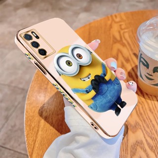 เคส OPPO A16 A16K A16E A54 A55 A74 4G 5G A94 Reno 5F A95 เคสโทรศัพท์มือถือแบบนิ่ม ขอบสี่เหลี่ยม ลายการ์ตูนมินเนี่ยนน่ารัก หรูหรา