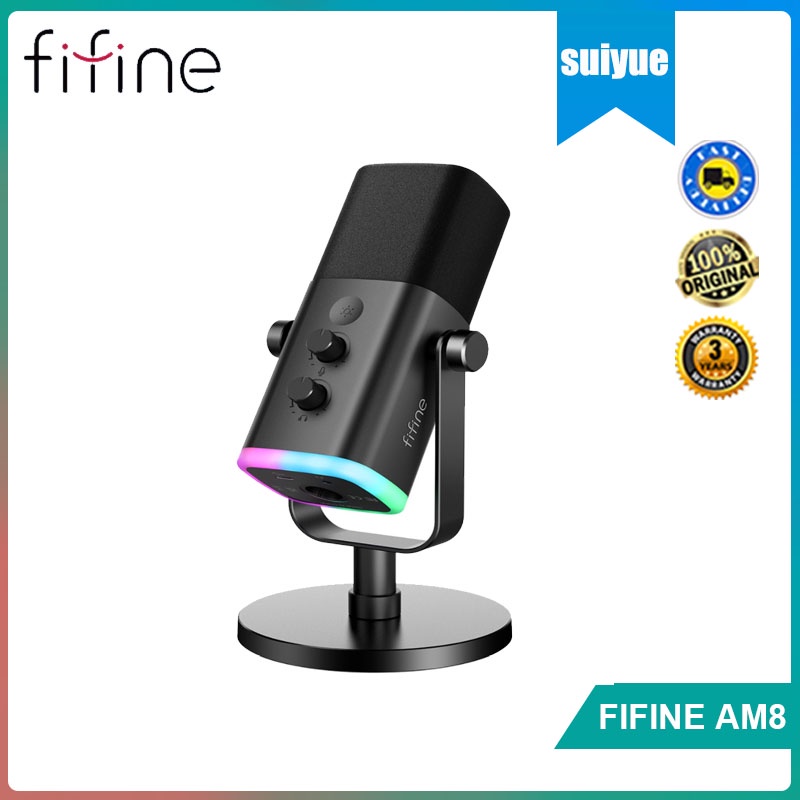 Fifine ไมโครโฟนไดนามิก AM8 USB XLR พร้อมปุ่มสัมผัสปิดเสียง แจ็คหูฟัง ควบคุม I O สําหรับ PC หรือการ์ดเสียง หรือเครื่องบันทึกมิกเซอร์ AM8