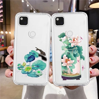 เคสโทรศัพท์มือถือแบบนิ่ม ใส กันกระแทก ลายดอกไม้ ดอกบัว สําหรับ Google Pixel 7 7a 6 Pro 5a 4 3a 3 2 XL