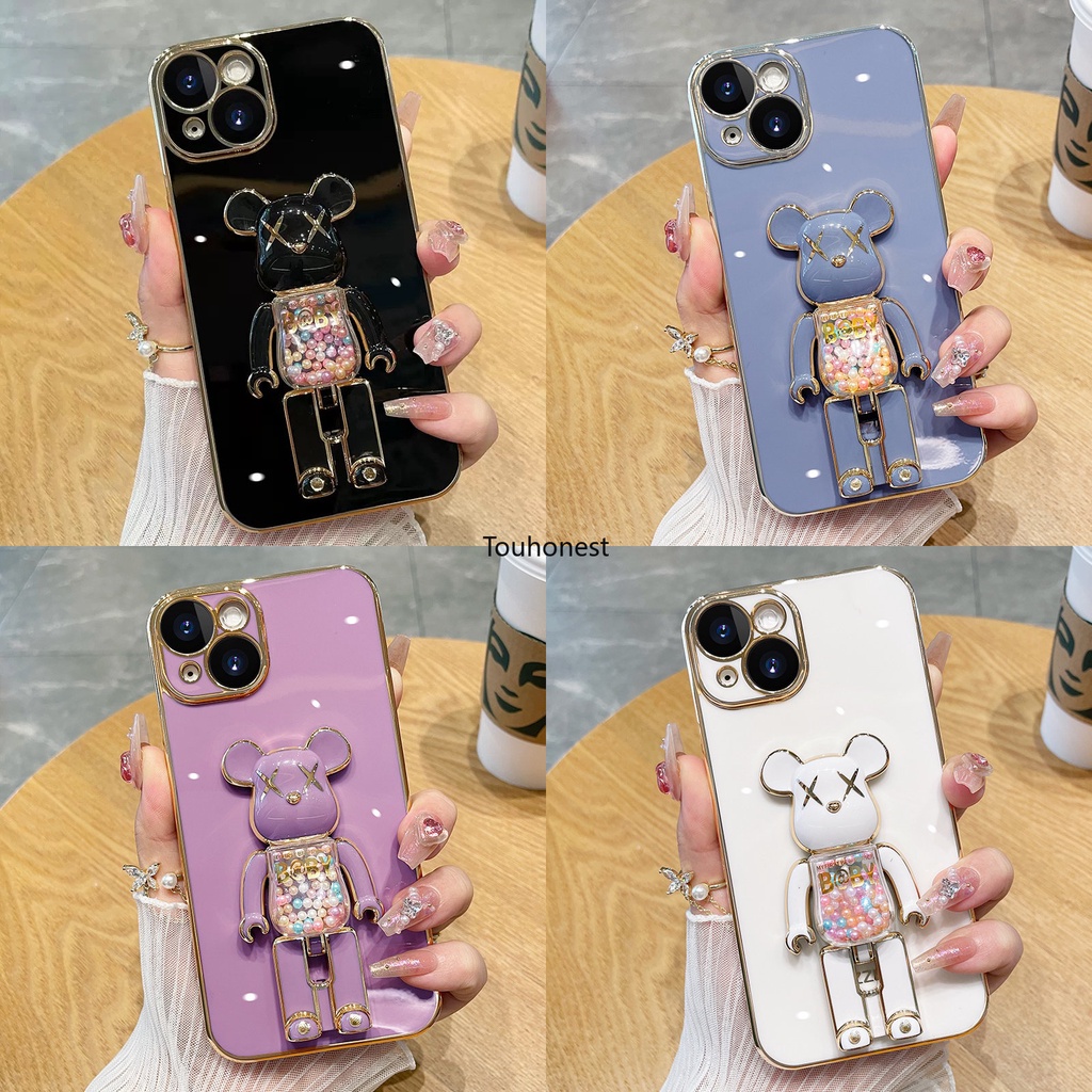For Apple เคสไอโฟน iPhone 13 Pro Max เคส iPhone 14 Pro Max เคส iPhone 14 Plus Case iPhone 12 Mini Case Silicone Cartoon Anime Cute Kaws Bear Stand Phone Cover Cassing Case TX โทรศัพท์มือถือ ซิลิโคน ลายการ์ตูนหมี Kaws น่ารัก พร้อมขาตั้ง สําหรับ