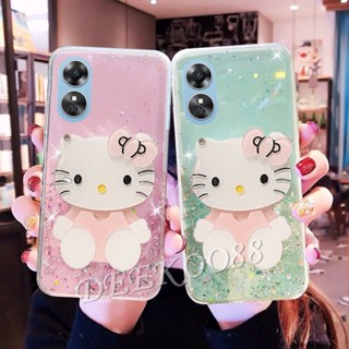 ใหม่ เคสโทรศัพท์มือถือนิ่ม ลายการ์ตูนแมวสีชมพูน่ารัก พร้อมกระจกขาตั้ง สําหรับ OPPO A58 A78 4G 2023 A78 A58