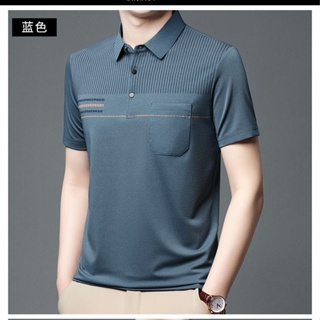 Spot high-quality] pocket POLO shirt mens middle-aged father mercerized cotton Tee short-sleeved t-shirt moisture absorption T-shirt summer middle-aged grandfather summer wear high-grade T-shirt