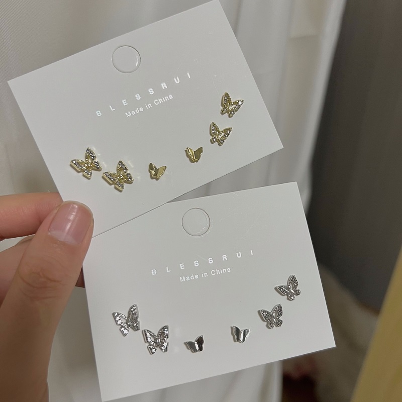17 กม. 6 ชิ้น / เซต แฟชั่น คริสตัล ผีเสื้อ ต่างหู สําหรับผู้หญิง ทอง เงิน สตั๊ด ต่างหู เครื่องประดับ อุปกรณ์