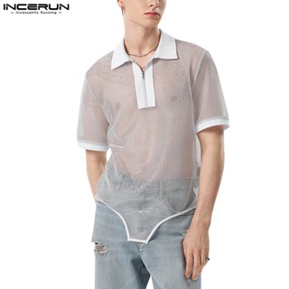 Incerun เสื้อโปโล แขนสั้น แวววาว สําหรับผู้ชาย