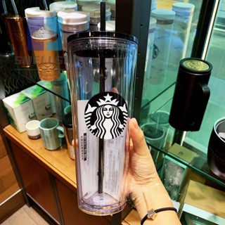 Starbucks แก้วหลอดดูดน้ําพลาสติกใส สองชั้น ทําความสะอาดง่าย ปากกว้าง