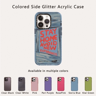 Casetify X Stay Home Avoid ใหม่ เคสโทรศัพท์มือถืออะคริลิค TPU ใส แบบแข็ง ปิดด้านหลัง ลายกลิตเตอร์ สีเขียว ม่วง ฟ้า โรสพิงค์ พร้อมกล่อง สําหรับ Apple IPhone 12 13 14 Pro Max