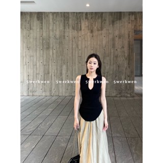 5werkwen du เสื้อกั๊ก คอวี ผ้าถัก ทรงโค้ง เข้ารูป รูปตัว U OEDP