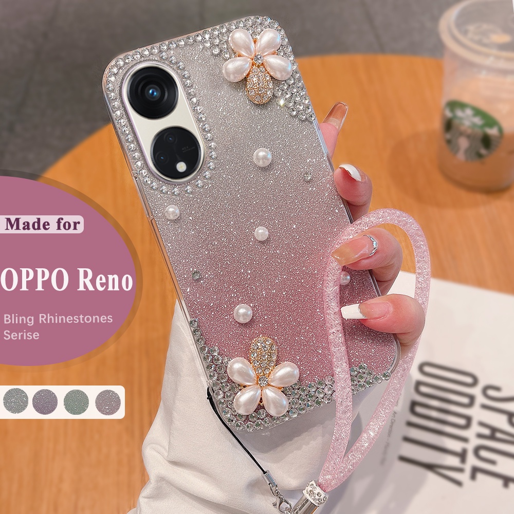 เคส case Oppo Reno 10 8T 5G 4G Reno 8 7 4G 5G Reno 7Z 8Z 5G Reno 8 Pro 5G Reno 6 5 5G 4Gโทรศัพท์มือถือ ประดับกลิตเตอร์ พลอยเทียม ไล่โทนสี 3D สําหรับ