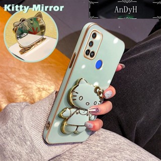 Andyh เคสโทรศัพท์มือถือแบบกระจก พับได้ ลายการ์ตูนเฮลโลคิตตี้ พร้อมขาตั้ง สําหรับ Tecno Spark 6 Air Spark 5 Air