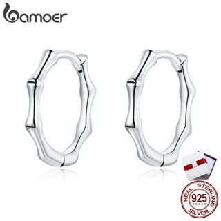 bamoer Authentic 925 Sterling Silver Bamboo Earrings Stud Earrings for Women Men Silver Fashion Hypoallergenic  Jewelry SCE988