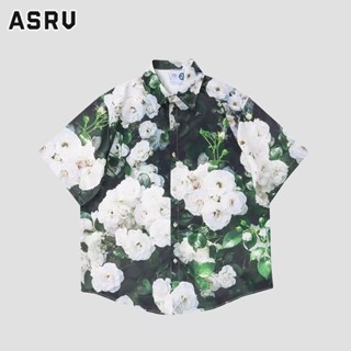 ASRV เสื้อเชิ้ตผู้ชาย เสื้อลายดอกไม้อารมณ์ใหม่ผู้ชายขี้เกียจอินเทรนด์ทุกการแข่งขันคอสี่เหลี่ยมแขนสั้นเยาวชนที่นิยมในแนวโน้มมาตรฐาน