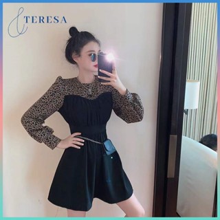พร้อมส่ง เดรสกระโปรงเเขนยาวสีดำทึบ ชุดเดรสแขนยาว กระโปรงสั้น เดรสคลุมสะโพก