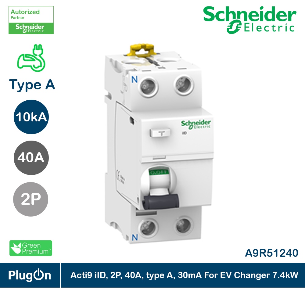 Schneider Residual current circuit breaker (RCCB), Acti9 iID,2P,40A, Type A,30mA l A9R51240 | PlugOn