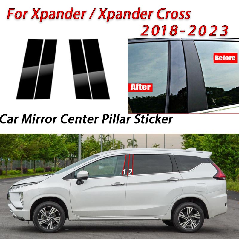 สติกเกอร์ฟิล์มติดเสากระจกรถยนต์ สีดํามันวาว สําหรับ Mitsubishi Xpander Xpander 2018 2019 2020 2021 2022 2023 4 ชิ้น