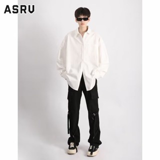 ASRV ผู้ชายแขนยาวหลวมผ้าม่านสีดำระดับ high-end หล่อสบาย ๆ เสื้อเชิ้ตสีขาวของผู้ชาย