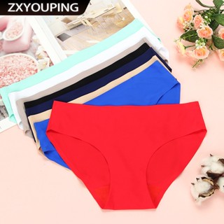 Zxyouping กางเกงชั้นใน ผ้าเรยอน ไร้รอยต่อ สีพื้น เอวกลาง ระบายอากาศ สําหรับผู้หญิง S-XL