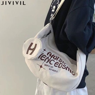 JIVIVIL·กระเป๋า Tote ขนาดใหญ่ความจุของเกาหลีเวอร์ชั่นง่าย ๆ พักผ่อนผ้าใบกระเป๋า crossbody