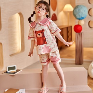 summer new cotton childrens pajamas Cute cartoon bear childrens short-sleeved shorts home clothes