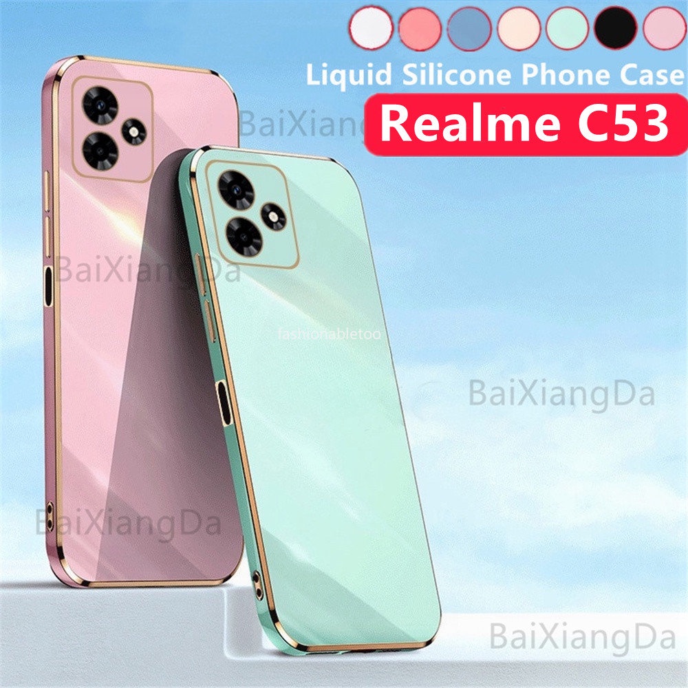 สําหรับ Realme C51 C53 C55 C63 C61 RealmeC51 RealmeC53 RealmeC55 RealmeC63 หมายเหตุ 50 Note50 สแควร ์ ชุบโทรศัพท ์ แฟชั ่ นคู ่ ซิลิโคนกล ้ องเลนส ์ กันกระแทกปกหลัง