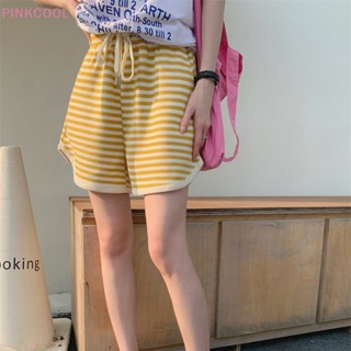 Pinkcool ขายดี กางเกงขาสั้น เอวสูง ลายทาง ระบายอากาศ เรียบง่าย เข้ากับทุกการแต่งกาย แฟชั่นฤดูร้อน สําหรับผู้หญิง